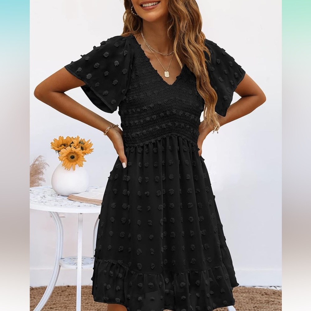 Black V Neck Mini Dress
